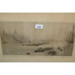 W.L. Wyllie, etching, various shipping on The Thames at Westminster, signed in pencil, 8ins x 16ins