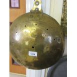 Antique brass warming pan with punch work decoration and wrought iron handle
