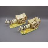 Pair of Czechoslovakian pottery donkey cart groups