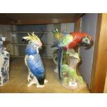 Large Sitzendorf figure of a parrot together with three other large figures of birds One has chip to