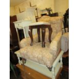 Victorian button upholstered easy chair on turned tapered supports together with a pair of