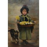 19th / 20th Century oil on canvas, ' The Little Flower Seller ', 22ins x 13.5ins