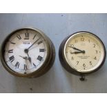 Ship's brass cased bulkhead clock (at fault), together with a Bakelite cased slave clock by Smiths