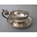 19th Century Russian silver cup and saucer with scroll handle