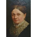 19th Century oval oil painting on canvas, head and shoulder portrait of a lady wearing a lace