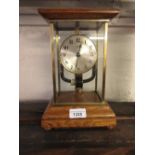 Bulle electric four glass mantel clock with oak top and plinth, 10.5ins high, 6.25ins wide, 5ins