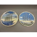Set of four James Kent Old Foley pottery plates, printed with various sailing ships