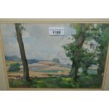 Arthur Leslie Collins, watercolour, rural scene with trees and distant fields, signed, 8ins x 10.