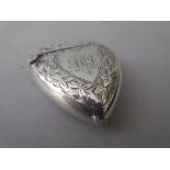 Edwardian floral engraved heart shaped vesta case, Chester 1903