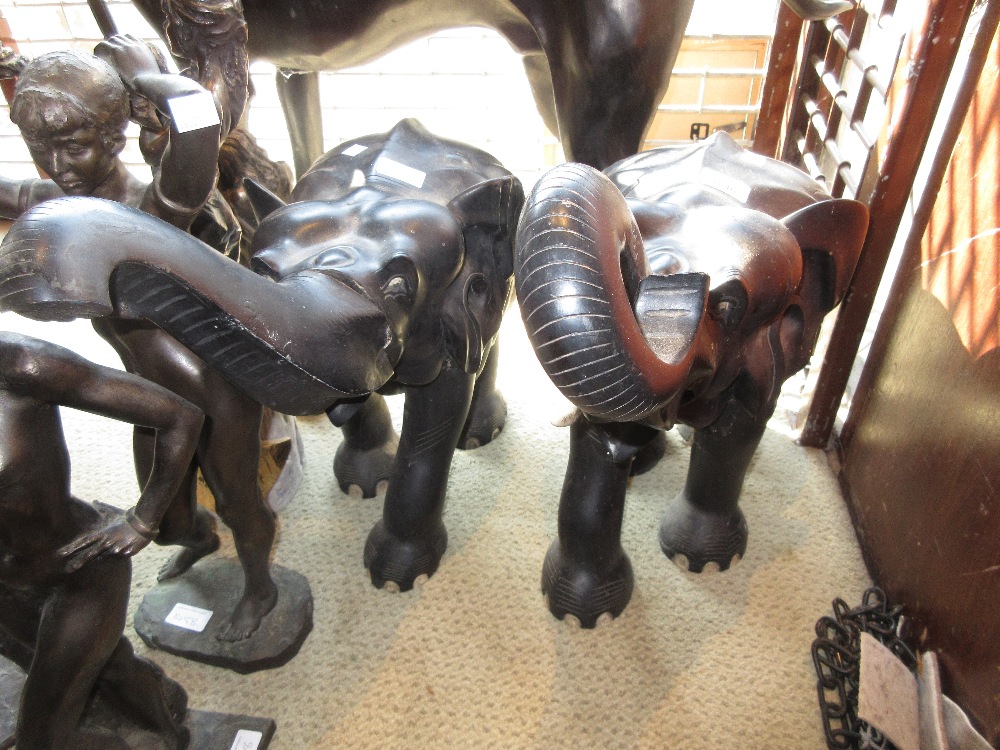 Pair of large ebony figures of elephants