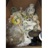 Box containing a quantity of various partially restored porcelain including Chinese enamel vase,