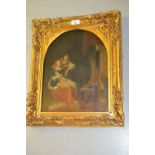 In the manner of Peter Van Slingelamudt, oil on panel, young lady with her dog and courtier in an