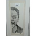 Rachel Laving Taylor, Pointillist head and shoulder portrait, ' The Screaming Simon Pegg', framed,