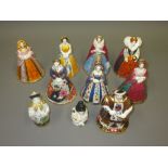 Set of seven Royal Worcester candle snuffers, ' Henry VIII and His Six Wives ', together with