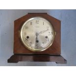 1920's Mahogany cased mantel clock having three train movement striking on gongs