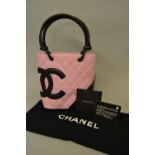 Chanel Cambon Ligne pink and black quilted small tote bag, complete with certificate of authenticity