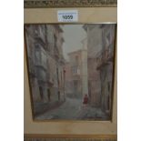 J. Suarez Gomez, 20th Century oil on panel, street scene in Toledo, signed, 9ins x 6.5ins, gilt