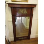 19th Century French Empire mahogany overmantel mirror with applied brass decoration of classical