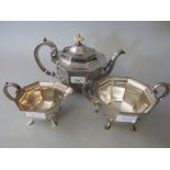 Silver plated octagonal three piece tea service by W.S. & S.