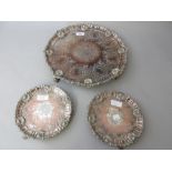 19th Century circular plated on copper salver, together with a pair of matching letter salvers,