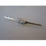 Art Deco 18ct white gold bar brooch, set three diamonds