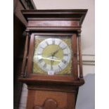 18th Century oak longcase clock, the square hood with flanking pilasters above a star inlaid