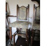 Set of eight (six plus two) 20th Century oak chairs with floral upholstered backs and seats, on