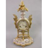 Reproduction French gilt brass and porcelain two train mantel clock