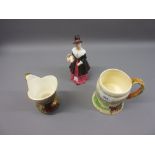 Crown Devon musical jug, a Crown Devon red lustre jug, a Lawton Studio china figure ' Betty '