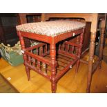 Edwardian stained beechwood rectangular piano stool on spindle turned supports