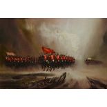 John Bampfield, oil on canvas, heavy horse infantry in a charge with canon to the foreground,