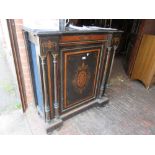 Victorian ebonised gilt metal mounted credenza centre section, with single flush floral inlaid door,