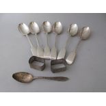 Small collection of various silver spoons, pair of silver napkin rings