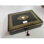 Napoleon III 19th Century French ebonised kingwood and brass inlaid gaming box containing various
