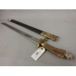 Antique hunting sword with steel blade and later stag horn grip and white metal pommel