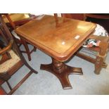 Victorian rectangular mahogany tilt-top pedestal table on turned centre column and platform base