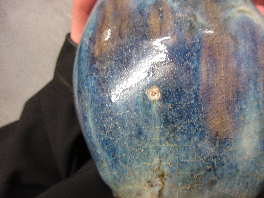 Antique Chinese stoneware rectangular baluster form vase decorated with a mottled blue glaze (with - Image 6 of 9