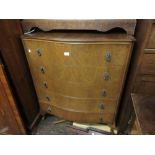 Reproduction walnut fronted chest of five drawers with cabriole supports