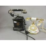 Early 20th Century Continental black metal telephone receiver together with a modern porcelain