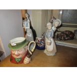 Lladro figure ' Mother and Child ', a Nao group, four various reproduction animal figures and a