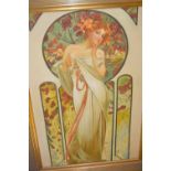 Set of three 20th Century Art Nouveau style oil on canvas, stylised studies of young ladies with