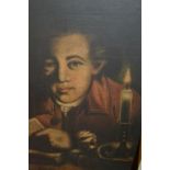 Antique oil on canvas laid onto board, study of a gentleman reading by candlelight, 17.5ins x 13.