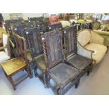 Set of eight (six plus two) late 19th / early 20th Century carved oak dining chairs having carved