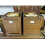 Pair of Japanese square hardwood planters with pottery inserts