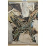 Indian school oil and relief on board, stylised study of a horse, indistinctly signed, also