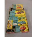 Group of seven boxed Corgi die-cast metal model vehicles, No's 25, 51, 53, 222, 225, 208S and 305