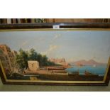 19th Century Neapolitan school, oil on canvas, view in the bay of Naples with Vesuvius in the