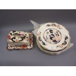 20th Century Masons Ironstone cheese dish and cover, together with ten similar plates