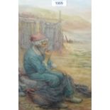 Annie Taverner, watercolour, study of a seated fisherman gazing out to sea, signed, 15ins x 12ins,