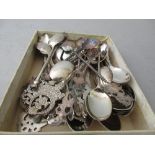 Set of eight silver coffee spoons, set of six silver topped coffee spoons and three sets of